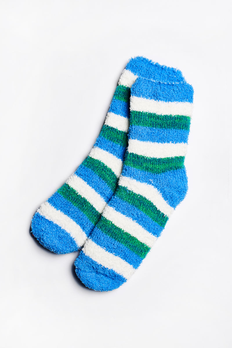 Women's BLue Striped Socks with Fluffy Lining